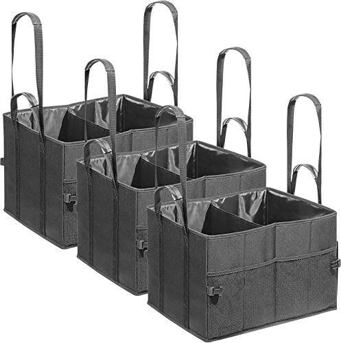 3 WEDO 582521 Kofferraumtaschen Big Box Shopper Größe L aus Polyester, 45 x 35 x 30 cm, Innen- und Außentaschen, Klettverschluss, zusammenfaltbar, mind. 25 kg Traglast, schwarz