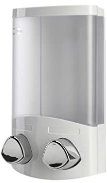 Croydex Wall Mounted Soap Dispenser - Eliminates Shower Clutter, Easy to Refill and Has a Pre-Measured Pump for Your Shower Gel, Shampoo and Conditioner, Mount On Corner or Flat Wall (White, 2x320ml)