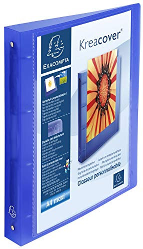 Exacompta 51562E Präsentationsringbuch KreaCover aus transluzentem Kunststoff für DIN A4, 4-O Ring Mechanik 30 mm, Rücken 40 mm, blau ideal für Schule und Büro Ringhefter Ringordner Ringbuchordner