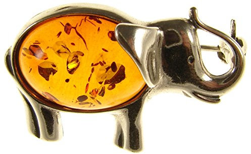 Baltic amber and sterling silver 925 cognac elephant brooch pin