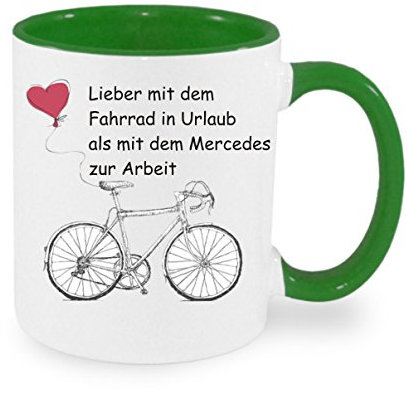 Lieber mit dem Fahrrad in Urlaub als mit dem... Kaffeetasse mit Motiv, Tasse mit Druck, auch individuell mit Spruch, Foto, Wunschtext, Wunschname (Grün)