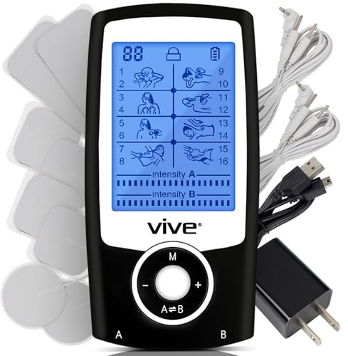 Vive Dual Channel TENS Unit - STIM Tens Unit for Muscle Stimulation - Electrotherapy Muscle Stimulator with Electrode Pads