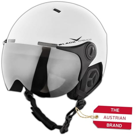 BLACK CREVICE Erwachsenen Skihelm im Pilotenstyle mit zusätzlichem orangem Wechselvisier, Matt White/Black