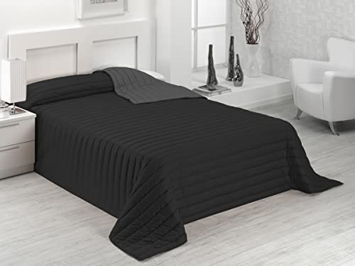 SABANALIA - Colcha Bicolor Multiuso Tutto para Primavera, Verano, Otoño (Disponible en Varias Medidas y Colores) - Cama 90, Negro/Gris