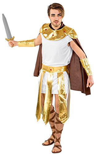 dressforfun tectake Herrenkostüm mächtiger Gladiator | Gewand mit edlem Cape | Goldener Kragen | goldene Armstulpen & Bindegürtel (XL | Nr. 300357)