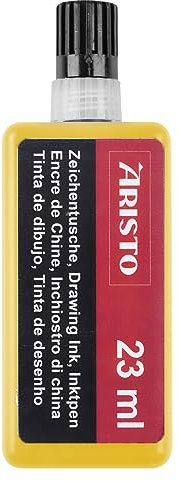 Aristo AR64805 Zeichentusche gelb (hohe Deckraft, schnell trocknend, lichtbeständig, reproduzierfähig, Tusche für Tuschefüller Aristo MG1 PRO) 23 ml