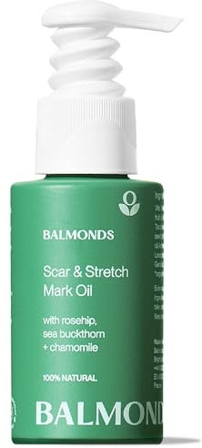 Balmonds Scar and Stretch Mark Oil 50ml - 100% Natural Blend of Rosehip, Borage and Sea Buckthorn Oils - Helps Improve The Appearance of Scars, Uneven Skin Tone, Acne Scars & Stretch Marks