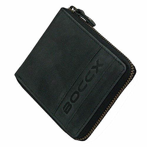 BOCCX Leder Herrenbörse mit Reißverschluss RFID-Schutz Geldbörse Vintage Geldbeutel Portemonnaie Reißverschlussbörse 40021z Schwarz GoBago