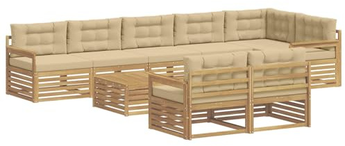 vidaXL Outdoor-Sofagarnitur mit Kissen 9 pcs Weiß und Beige Polyester, Gartenlounge, robuster Outdoor-Sofa, modulares Möbel für Terrasse, Sitzbereich und Gemütlichkeit