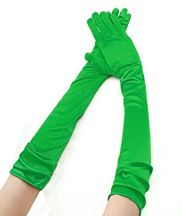 Allegra K Women's Long Gloves 1920S Evening Party Full Finger Mittens Elegant Opera Glove Green One Size