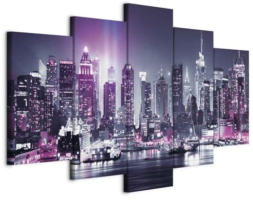 B&D XXL - Leinwandbild City Stadt, 100x50 cm, 5-teilig, Schlafzimmer | Hochwertige Leinwand, sofort aufhängbar, ideal fürs Wohn- oder Schlafzimmer, wasserfest und lichtecht, langlebig, stilvoll