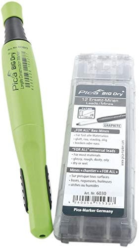 PICA-BIG Dry 1 x Marker + 12 Ersatzminen 6030 For All Bau-Minen Graphit