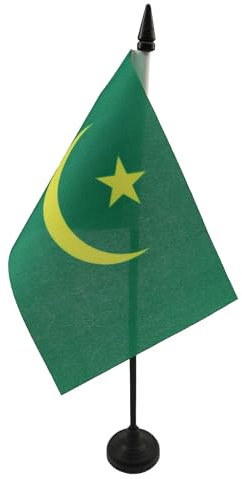 AZ FLAG - Drapeau De Table Mauritanie ancien - 15x10 cm - Mini Drapeau Mauritanien De Bureau 100% Polyester Avec Hampe De 25cm Et Socle En Plastique Noir
