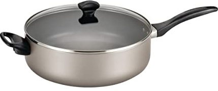 Farberware Dishwasher Safe Nonstick Aluminum Jumbo Cooker Chef's Pan with Lid and Helper Handle, Kitchen Cookware, 6-Quart, Champagne