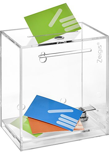 Spendenbox/Aktionsbox/Losbox mit Schloss, freistehend oder für die Wandmontage, aus glasklarem Acryl - Zeigis®