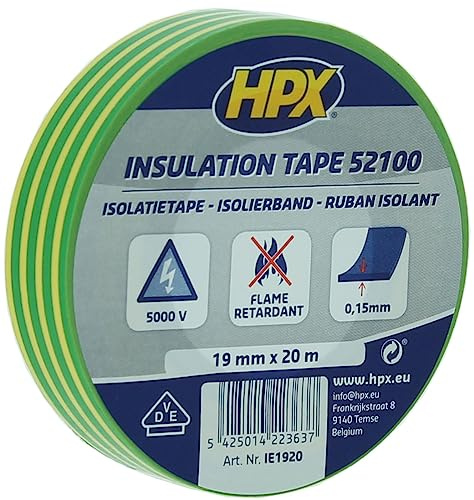 OPTION TAPE SPECIALTIES HPX IE1920 PVC-Band, Gelb-Grün, für Elektriker, 19 mm x 20 m