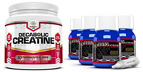 Testo Extreme Anabolic (4 Month Supply) + Free 10 Blend Decabolic Creatine - Testosterone, Muscle Growth & Strength Stack