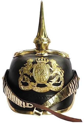 Medieval Replicas Kaiserlich Deutsche Spitz Pickelhaube Offizier Helmet - Black Leather & Brass