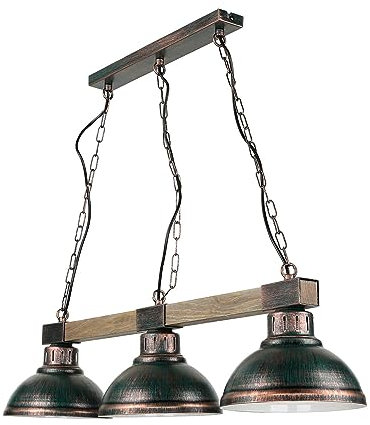 Licht-Erlebnisse Hängelampe Metall Holz in Kupfer Antik Esstisch Wohnzimmer 72 cm lang E27 Vintage 3-flammig Rustikale Esszimmer Pendelleuchte HAKON