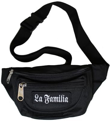 Bauchtasche La Familia in schwarz I Gürteltasche mit 3 Fächern und wechselbaren Rip-Strip-Aufnäher für Damen und Herren