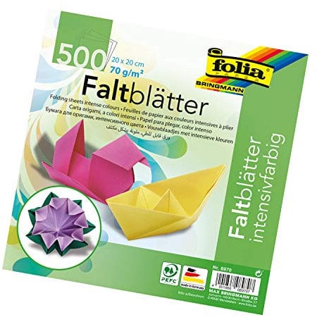 folia 8970 - Faltblätter 20 x 20 cm, 70 g/qm, 500 Blatt sortiert in 10 intensiven Farben - ideal zum Papierfalten und für andere kreative Bastelarbeiten