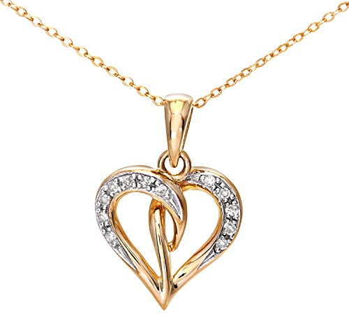 Naava 9ct Yellow Gold Diamond Heart Pendant Necklace - Elegant Gold Jewelry for Women with 0.05ct Round Diamonds - Includes Chain with Spring Ring Clasp