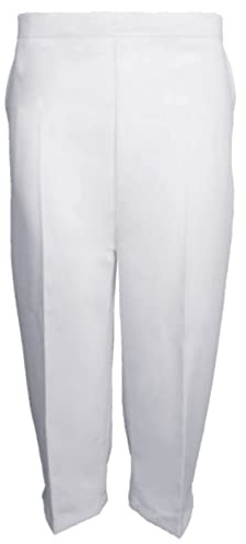 MyShoeStore Ladies Womens 3/4 Three Quarter Half Elasticated Trouser Plain Capri Cropped Stretch Trousers Plain ¾ Length Pants Summer Shorts Plus Big Sizes 10 to 24 (White3/4, UK 12)