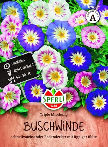 Sperli Buschwindensamen Triple Mischung 87435, Saatgut | Buschig und üppig blühend, als Bodendecker für Beet, Balkonkasten, Kübel und Rabatte, 1 Portion
