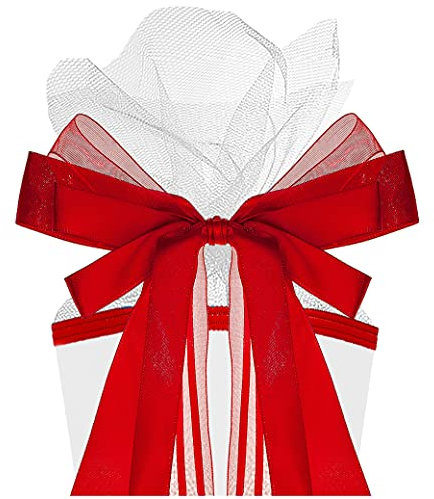 alles-meine.de GmbH große Schleife für Schultüten - rot - 17 cm breit u. 31 cm lang - mit edlen Satin Bändern - für Geschenke und Zuckertüten - Geschenkband/Geschenkschleif..