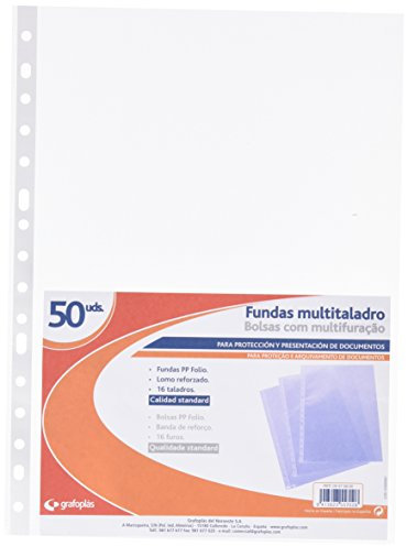 Grafoplás 5575600. Paquete de 50 Fundas con Taladros en Polipropileno Estándar, Transparente, Folio