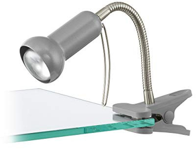 EGLO Klemmlampe Fabio, Klemmleuchte, Klemmspot aus Metall und Kunststoff in Silber, Lampe mit Klemme und Schalter, Leselampe E14