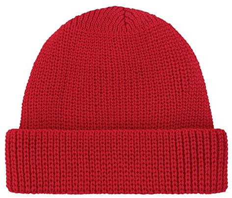 HANSEHELD Troyermütze 100% Schurwolle Strickmütze aus Wolle - Rot | Wollmütze | Grobstrick | Wolle | Umschlag | Made in Germany