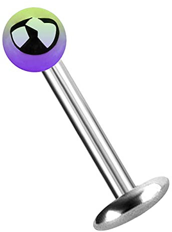 Modern Nature Piercingschmuck Titan Labret, Lippenstecker 5 mm Platte in 1,6 x 10 mm + Kugel verlaufend eloxiert
