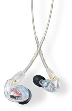 Shure SE425-CL Auricolari professionali con design over-the-ear, tecnologia Sound Isolating con doppio MicroDriver ad alta definizione, suono naturale e accurato, cavo da 3.5 mm, Trasparenti