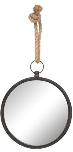 Stonebriar Miroir Mural Rond en métal Marron de 25,4 cm avec Boucle de Suspension en Corde, décoration Rustique pour Salon, Chambre, Couloir et entrée