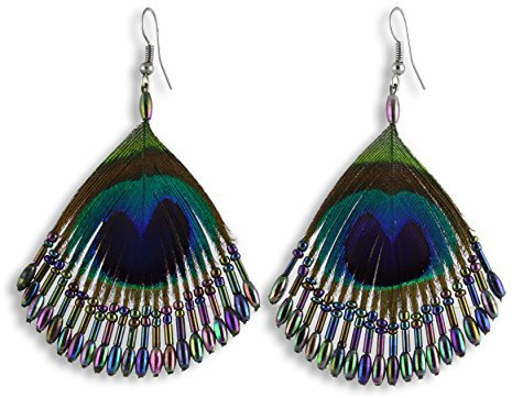 ISLAND PIERCINGS Pfauenauge Pfau Feder Ohrringe Hänger ER268
