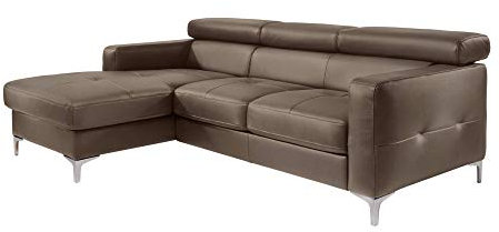 Mivano Ecksofa Sammy, Eckcouch in Lederoptik mit verstellbaren Kopfstützen und moderner Steppung, 227 x 74 x 187, Lederimitat, braun