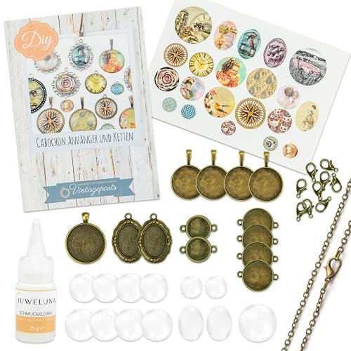 Vintageparts Cabochon-Set Vintage - Anfänger-Set Jutta mit über 50 Teilen - DIY Foto-Schmuck, Ohrstecker & Ringe selber basteln - Antik Bronzefarben