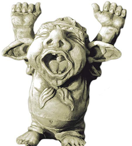 Troll gähnend Dorian, Steinguss Gartenskulptur, H=46cm, wetterfeste Figur für den Außenbereich