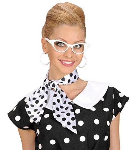 NET TOYS Rockabilly Brille 50er Jahre Gläser weiß Strass Diva Partybrille Rock`n`Roll Katzenaugen Spaßbrille 60er Jahre Retro Kultbrille Katzen Augen Retro-Brille