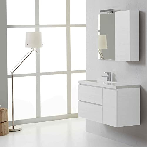 Kiamami Valentina Mobile bagno sospeso bianco foresta, lavabo sinistro, specchio con pensile destro | Manhattan