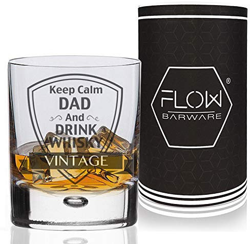 FLOW Barware Dad Whiskey Glass | Keep Calm & Drink Whisky Tumbler | Unique Whiskey Glass for Father's Day, Daddy & Dad Gifts
