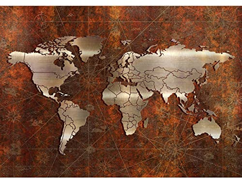 Runa Art Papel tapiz fotográfico Mapa del Mundo metálica 352 x 250 cm Lana Fondo De Pantalla XXL Moderna Decoración De Pared Sala Cuarto Oficina Salón marrón 9031011a