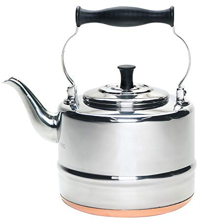 BonJour Tea Stainless Steel and Copper-Base Gooseneck Teapot / Teakettle, 2-Quart