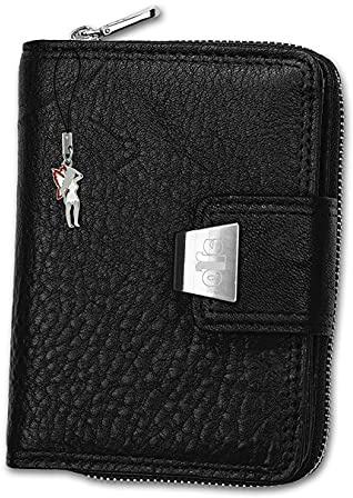 Damen Geldbörse Portemonnaie Geldbeutel Rindleder 5197, Schwarz, 9x13cm