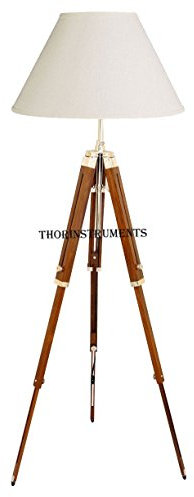 THORINSTRUMENTS THOR Classical Designer Marine Tripod Floor Lamp Retro Vintage Wooden Tripod Lamp Silver