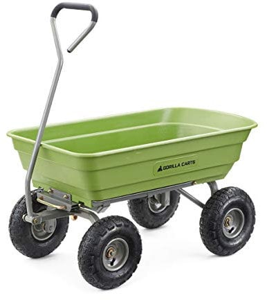 Gorilla Carts Heavy Duty Poly Yard Dump Cart, Lawn & Garden Wagon, 600 Lb, Green