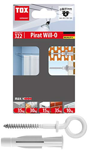TOX Hakendübel Pirat Will-O, Dübel 8 x 51 mm, Haken 5 x 86 mm, 2 Stück, 051701131