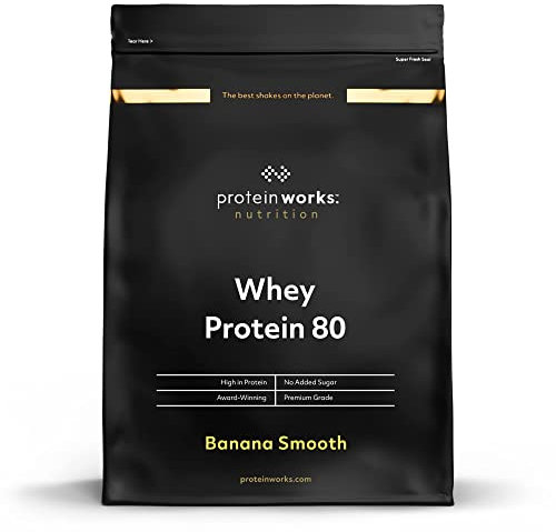 THE PROTEIN WORKS Whey Protéine 80 (Concentré) | 82% de protéines | Shake à faible teneur en sucre et à forte teneur en protéines | Banane Onctueuse | 500g