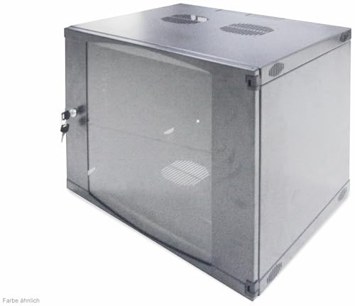 LogiLink Professional 19 Zoll Wandgehäuse mit 9 HE (Höheneinheit), Glastür mit Zylinderschloss, Flatpack, Farbe: Grau
